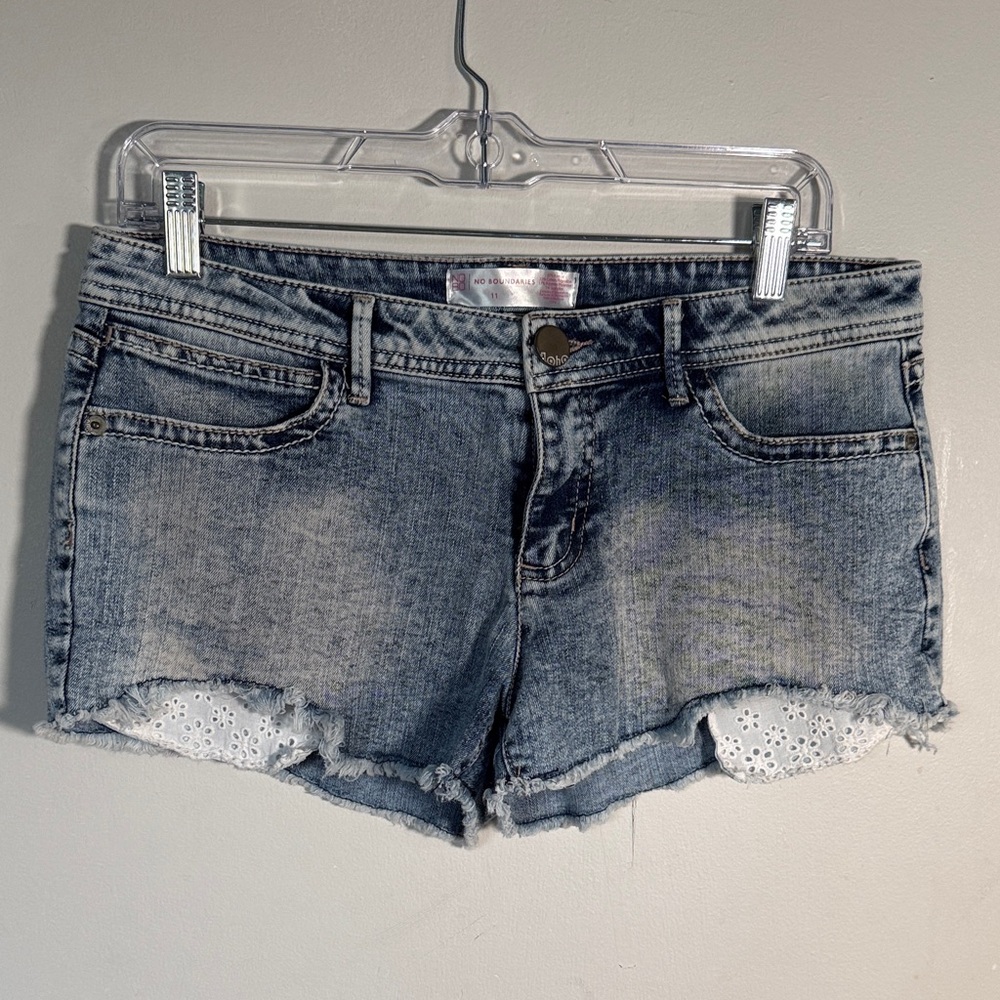 No Boundaries Denim Shorts with Lace Trim